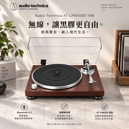 Audio-Technica AT-LPW50BT-RW｜無線皮帶驅動黑膠唱盤